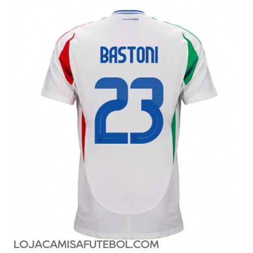 Camisa de Futebol Itália Alessandro Bastoni #23 Equipamento Secundário Europeu 2024 Manga Curta